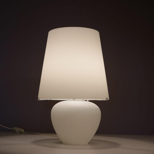 Glass White Glass Table Lamp from Punto Luce, Murano, Italy, 1990s For Sale - Image 7 of 8
