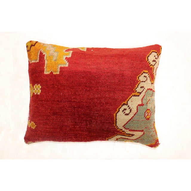 Large Red Oushak Rug Pillow For Sale - Image 4 of 5