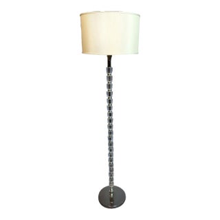Crystal Floor Lamp with Faceted Glass Pole and Chrome Base For Sale