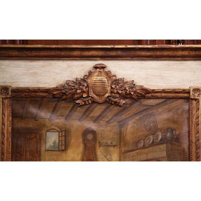 Wood 19th Century French Louis XVI Carved Painted and Gilt Wall Trumeau Mirror For Sale - Image 7 of 10