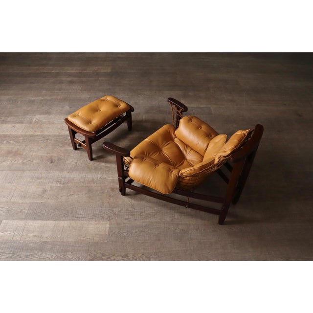 Set of Jangada Lounge Chair and Ottoman in Cognac Leather by Jean Gillon, Brazil, 1960s For Sale - Image 10 of 18