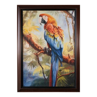 Contemporary "Symphony of Colors 1" Contemporary Macaw Painting by M. Toyib, Framed For Sale