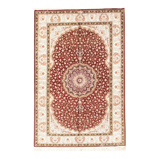 Pasargad Qum Collection Silk Red Rug- 4' 2" X 6' 3" For Sale