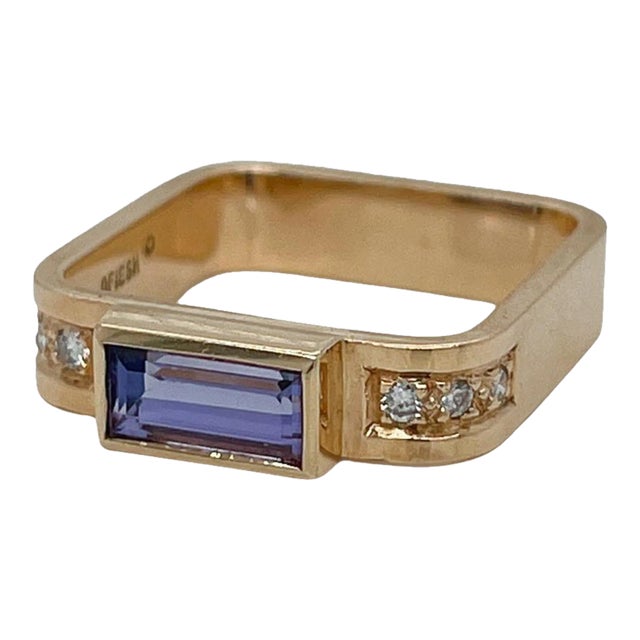 Signed Gabriel Ofiesh 14 Karat Gold & Tanzanite Band Ring Size 6 For Sale