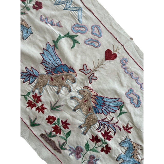 1960s Winged Horse Suzani Wall Hanging For Sale - Image 5 of 7