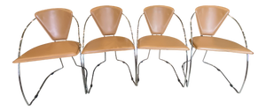 Linda Armchairs in Camel-Colored Leather with Chromed Steel Frames from Arrben, 1980s, Set of 4