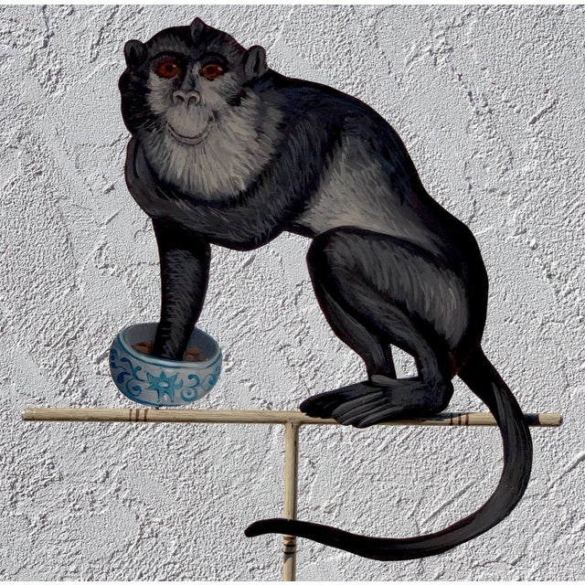 Tole Monkey with Chinese Export Bowl Towel Rack For Sale - Image 9 of 12