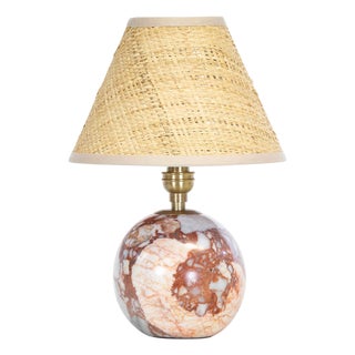 Giorgio Marble Mini Lamp, Natural Brass with Rattan Shade For Sale