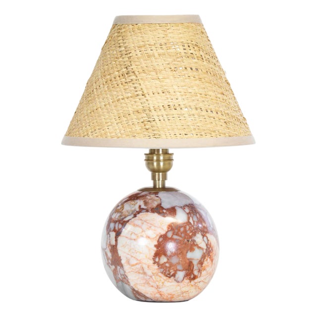Regina Andrew Giorgio Marble Mini Lamp, Natural Brass with Rattan Shade For Sale