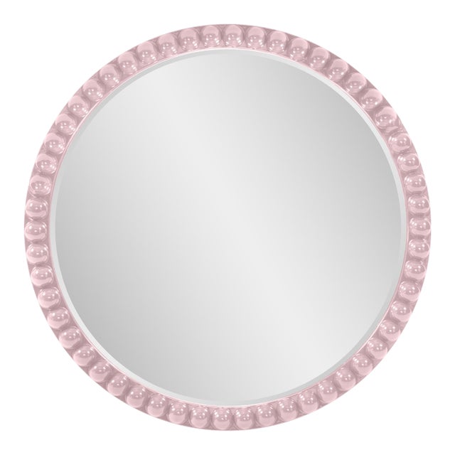 Varsha Round Oversized Beaded Mirror in Glossy Lilac For Sale
