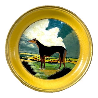 English Tole Tray With Greyhound Painting Attributed to William Henry Ruggles Circa 1840 For Sale