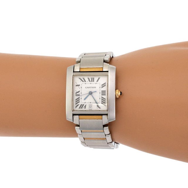 Late 20th Century Cartier Men's Tank Francaise Automatic Date 18k Gold Steel Watch For Sale - Image 5 of 5