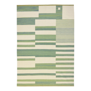 Modern Kilim Flaweave Wool Rug With Geometric Design in Green