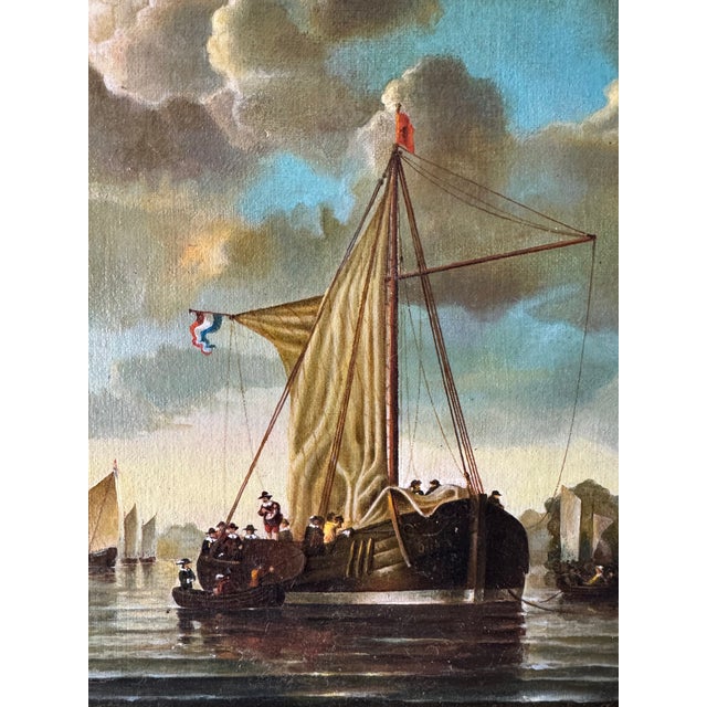 A luminous oil on linen after Aelbert Cuyp's celebrated masterpiece "The Maas at Dordrecht" (c. 1650), the original held...