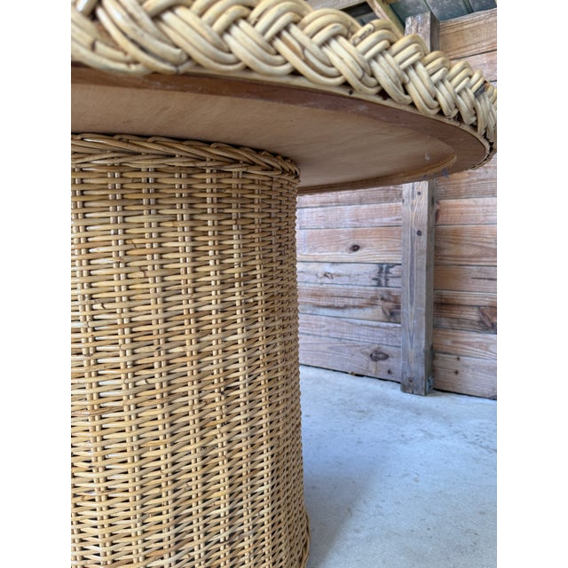 Wood Organic Modern Coastal Rattan Braid Dining Table by Wicker Works For Sale - Image 7 of 12