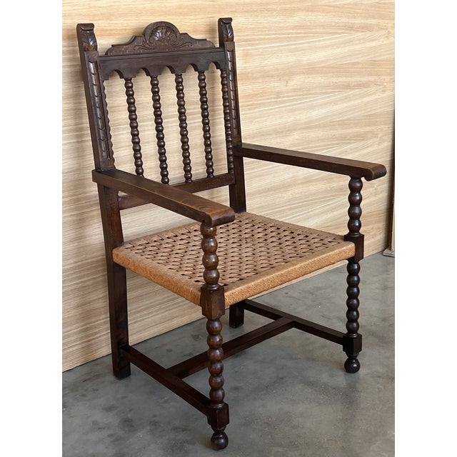 Spanish 19th Century Spanish Colonial Altar Carved Armchairs With Cane Seat, Set of 4 For Sale - Image 3 of 12