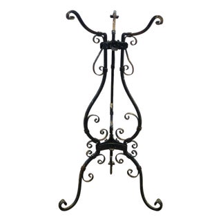 Antique Victorian Art Nouveau Scrolled Wrought Iron Tripod Garden Plant Stand For Sale