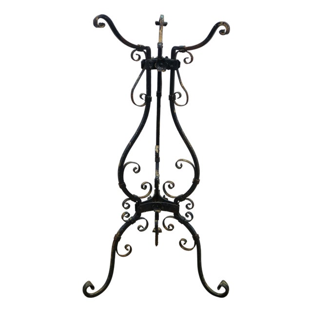 Antique Victorian Art Nouveau Scrolled Wrought Iron Tripod Garden Plant Stand For Sale
