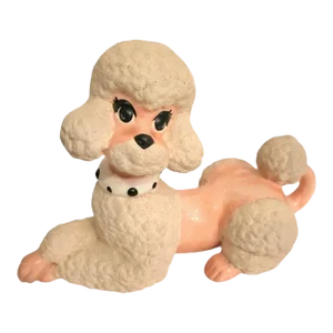 Vintage Pink Peach Ceramic Whimsical Poodle Regency Statue Room Decor