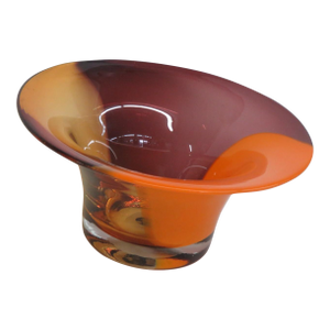 Teleflora Hand Blown Tri Color Florist Bowl Orange Amber Purple Art Glass 4859b