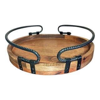 Industrial Rustic Wood & Metal Bar Tray For Sale