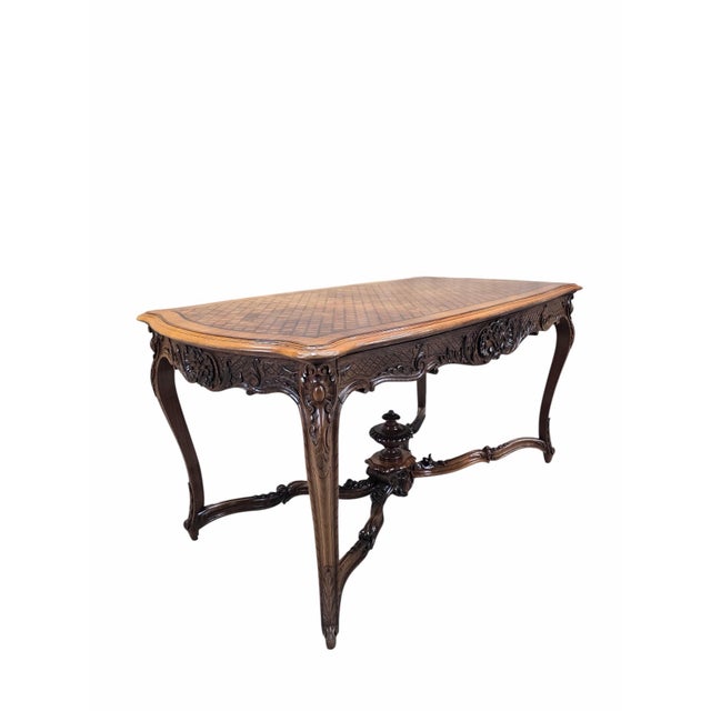 Antique French Louis XV Style Parquetry Library Table with Hidden Drawer An exceptional antique French Louis XV style...