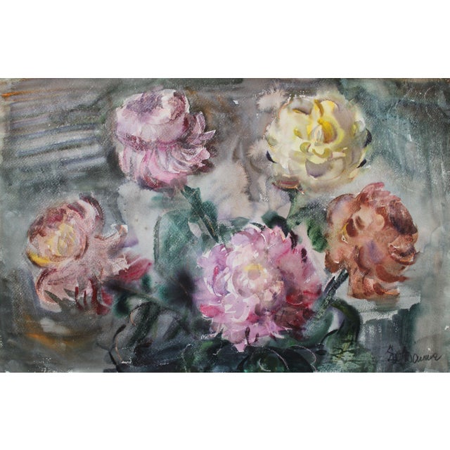 Dzidra Bauma, Chrysanthemums, 1985, Watercolor For Sale - Image 6 of 6