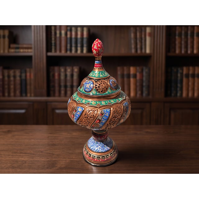 Vintage Hand Painted Openwork Copper Urn For Sale - Image 4 of 13