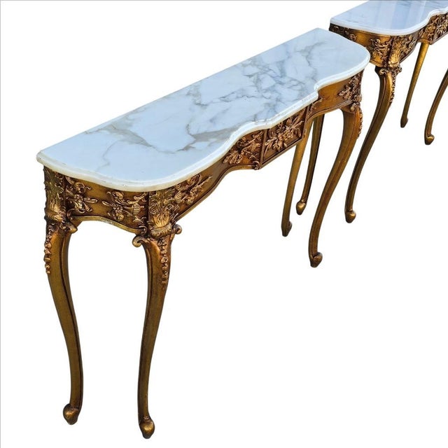 1940s Italian Marble Giltwood & Marble Console Tables-a Pair For Sale In Los Angeles - Image 6 of 18