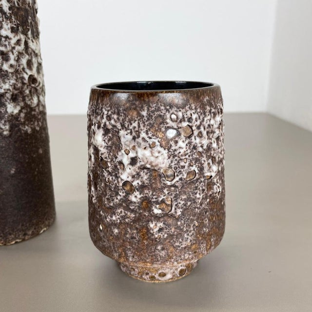 Set of Two Pottery Fat Lava Vases Crusty Brown-White from Jopeko, Germany, 1970s, Set of 2 For Sale - Image 14 of 18