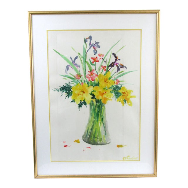 Vintage Original E. G. Bengert Watercolor Painting of Wildflowers in a Vase For Sale