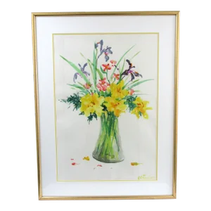 Vintage Original E. G. Bengert Watercolor Painting of Wildflowers in a Vase