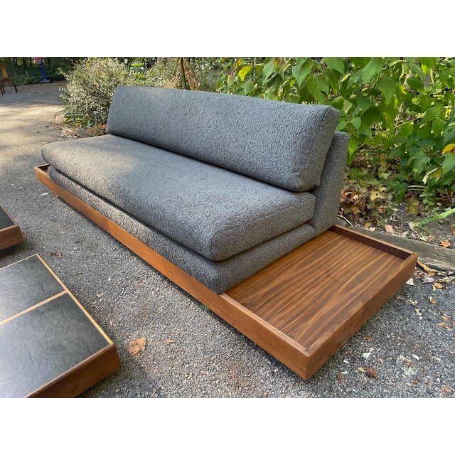 Mid Century Modern Modular Sofa With Walnut and Leather Side Tables For Sale - Image 10 of 12