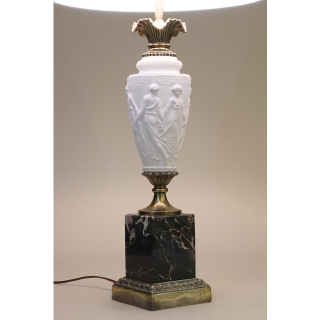 Modern 1960s Westwood Hollywood Regency Bisque Ceramic Marble Brass Table Lamp For Sale - Image 3 of 13