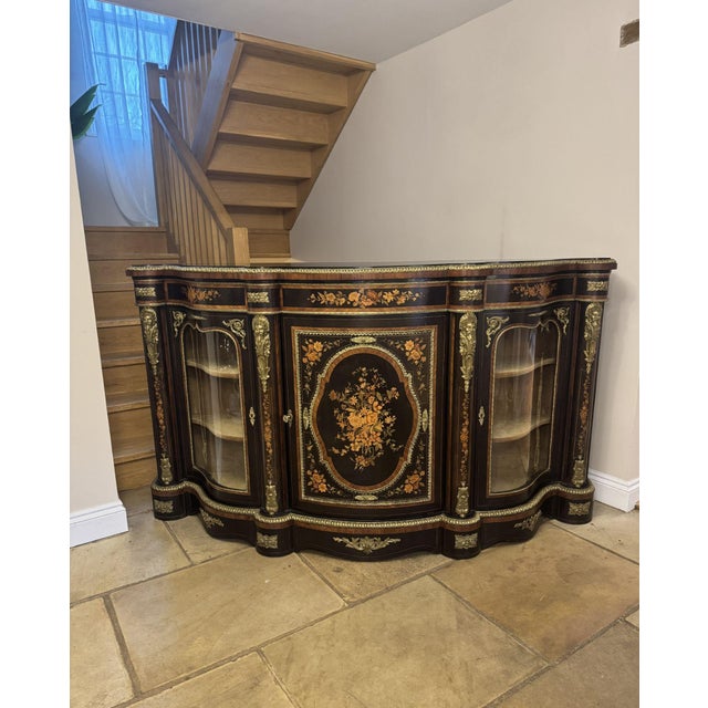 Antique Victorian Serpentine Fronted Marquetry Credenza, 1860 For Sale - Image 3 of 11