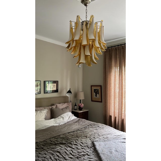 Mid-Century Modern Small Eclectic Amber Colored Murano Chandeliers in Flamingo Style, Set of 2 For Sale - Image 3 of 5