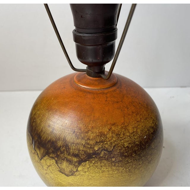 1930s French Orange Pottery Orb Table Lamp in the style of Jean Besnard, 1930s For Sale - Image 5 of 8