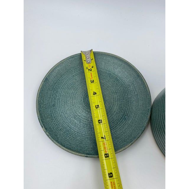 Vintage Studio Pottery Covered Berry Bowl With Lid and Drip Plate, Blue Green Ceramic Colander, Signed Handmade Produce Keeper For Sale - Image 9 of 13