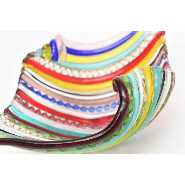 Vintage Murano Galliano Ferro Fused Cane Latticino Multicolored Glass Bowl For Sale In Miami - Image 6 of 10