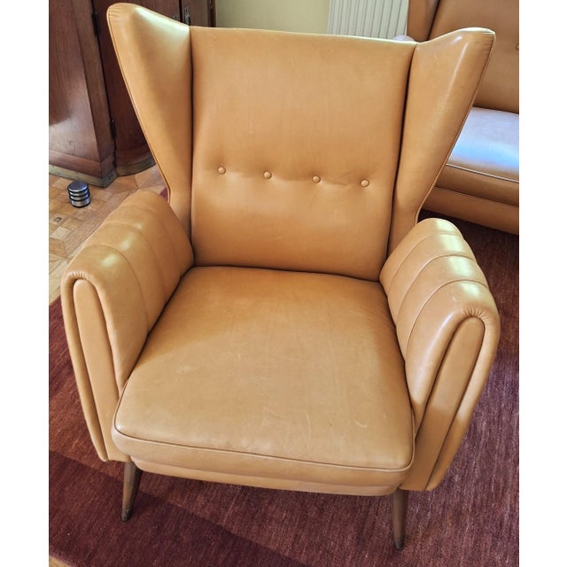 Wingback Living Room Set in Leather, 1950s, Set of 3 For Sale - Image 10 of 14
