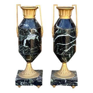 19th Century French Neoclassical Marble Ormolu Cassolettes Urns, Pair For Sale