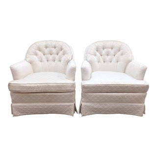 1990s Drexel Heritage Tufted Barrel Back Club Chairs, a Pair For Sale
