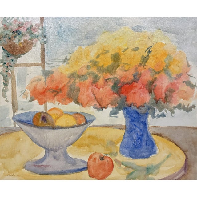 Contemporary 1970s Impressionist Still Life Painting Flower Vase & Fruit Bowl For Sale - Image 4 of 5