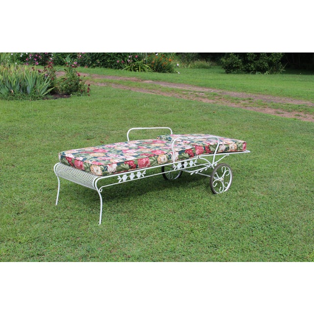 Wrought Iron Chaise Lounge With Floral Cushions For Sale - Image 4 of 15
