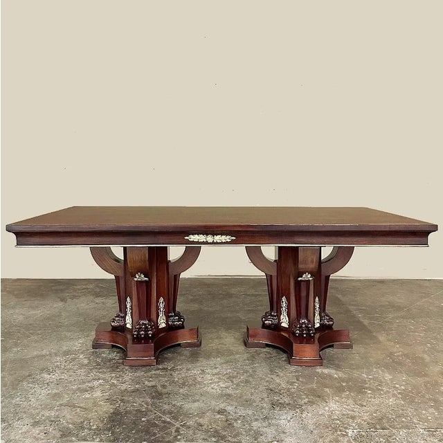 Antique French Empire Mahogany Double Pedestal Dining ~ Conference Table For Sale - Image 4 of 17