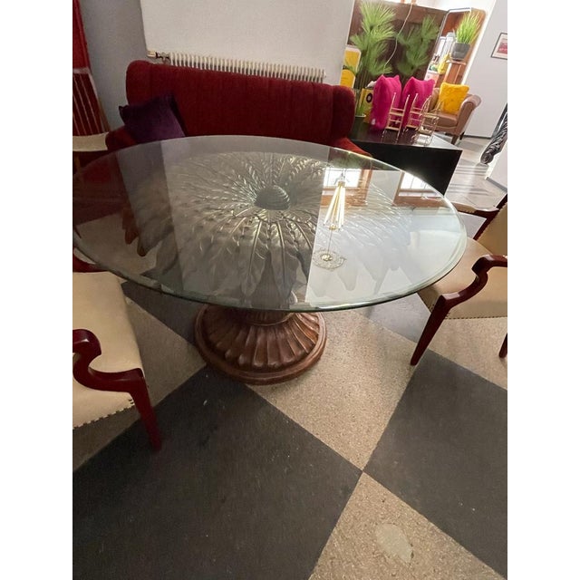 Daisy Table with Glass Top and Central Table with Carved Leaves, Italy, 1960 For Sale - Image 4 of 6