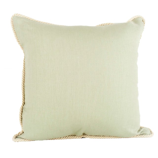 Ox Bow Decor Hydrangea Blossom on Sea Green Linen Pillow For Sale - Image 4 of 5