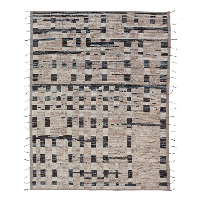 Modern Hand-Knotted Moroccan Rug in Wool With Sub-Geometric Design 9'4 X 12'3 For Sale