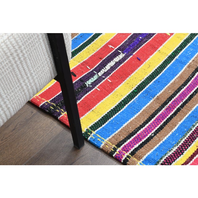 1970s Vintage Turkish Oushak Handmade Wool Cotton Blue Runner Rug For Sale - Image 9 of 12