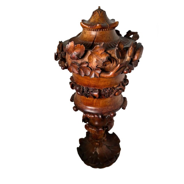 Carved Wood Cup With Lid Circa 1800 For Sale - Image 4 of 12